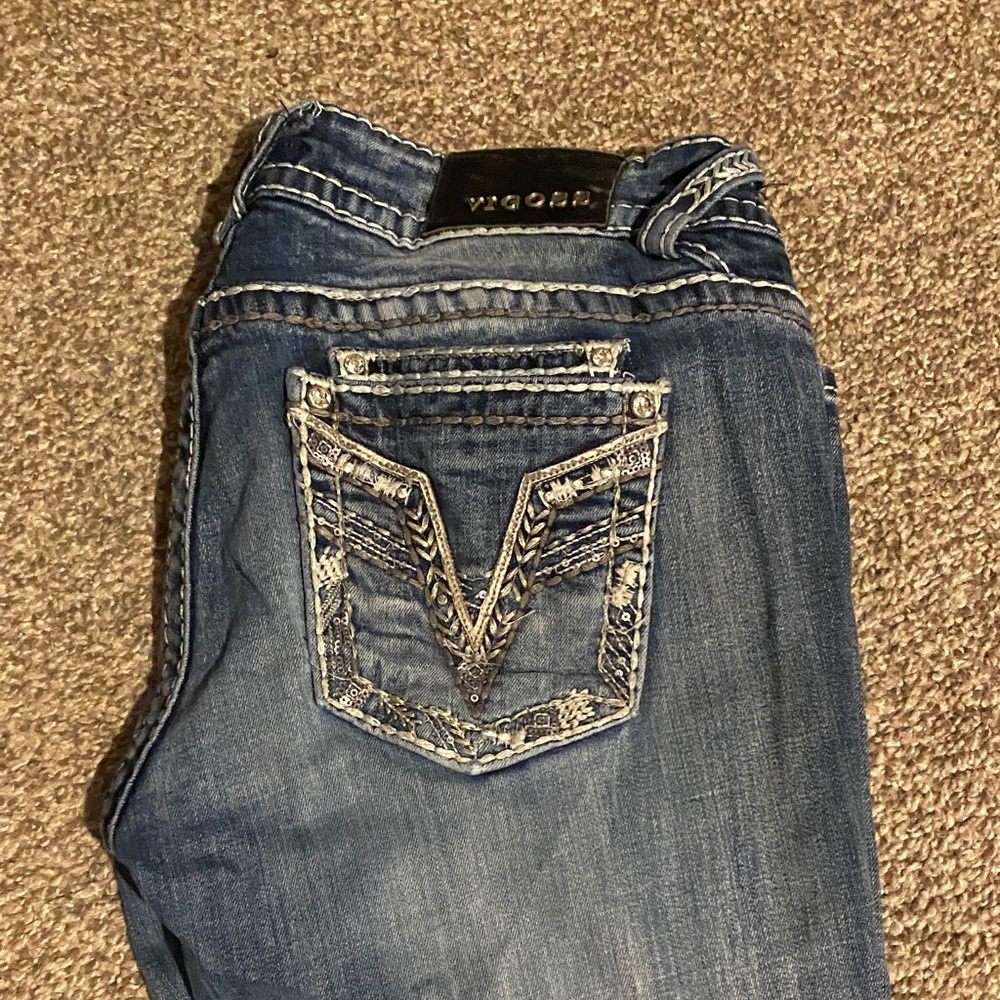 Vigoss Women's Distressed Blue Boot Cut Jeans